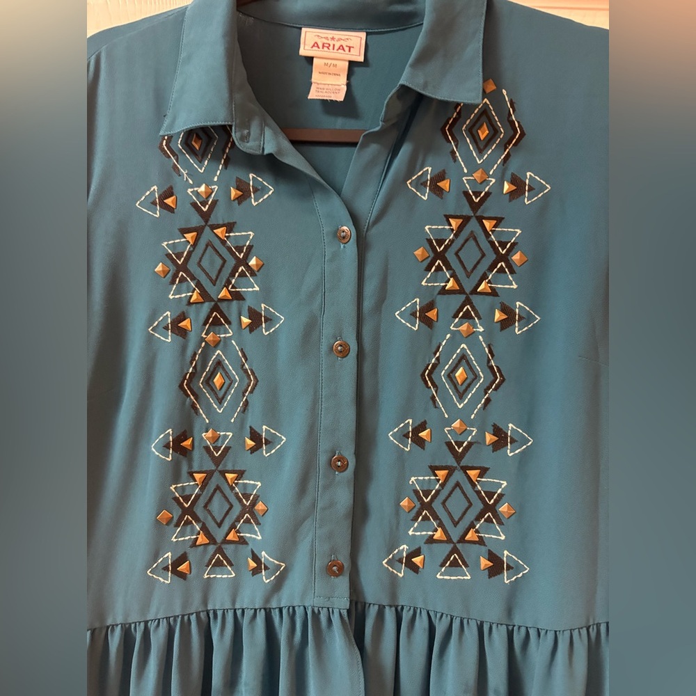 Ariat Teal Embroidered maxi shirt - Picture 2 of 6